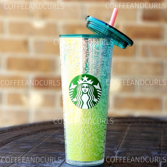 💚Starbucks Green Yellow Ombre Bubbler Cold Cup 24oz Venti NWT - Picture 6 of 12